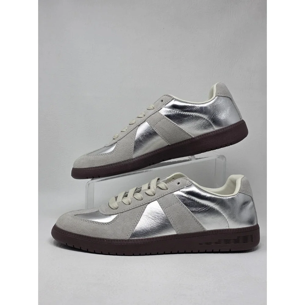 Steve Madden Mens Dixon Leather Lace-Up Casual Sneakers Silver Size 10 New